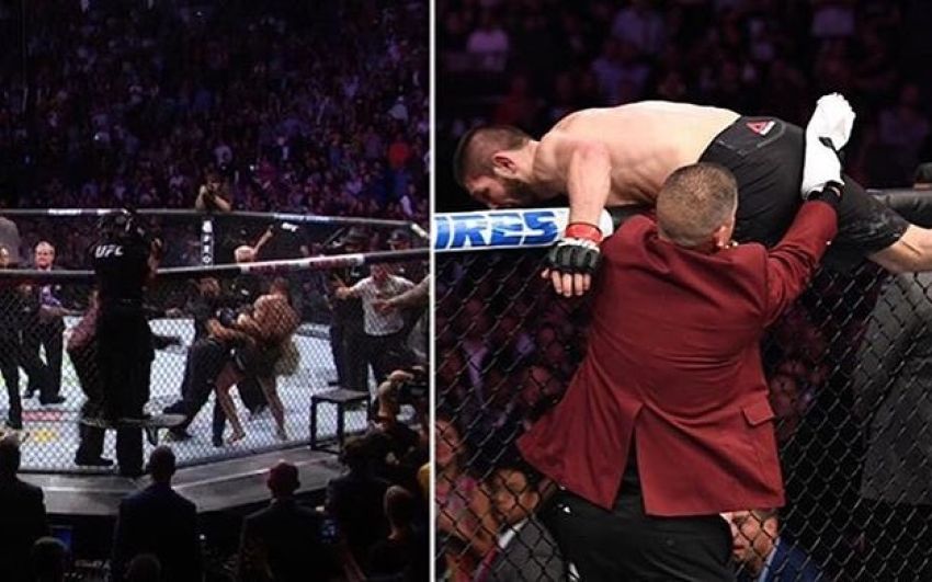 Массовая драка с участием Хабиба Нурмагомедова после победы на UFC 229