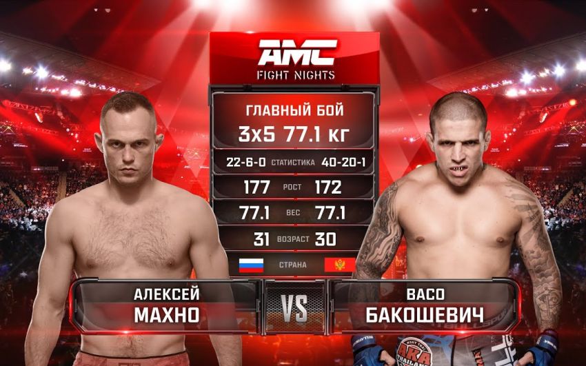 Видео боя Алексей Махно – Васо Бакошевич AMC Fight Nights памяти Владимира Воронова