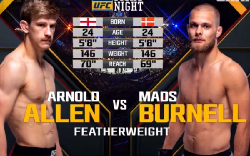 Видео боя Арнольд Аллен - Мэдс Барнелл UFC Fight Night 130