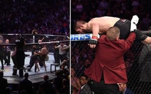 Массовая драка с участием Хабиба Нурмагомедова после победы на UFC 229