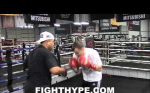 EVGENY GRADOVICH WORKS THE MITTS WITH ROBERT GARCIA; LOOKS SHARP AS HE PREPARES FOR OSCAR VALDEZ