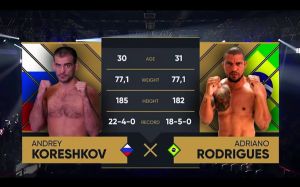 Видео боя Андрей Корешков – Адриано Родригес AMC Fight Nights Сочи