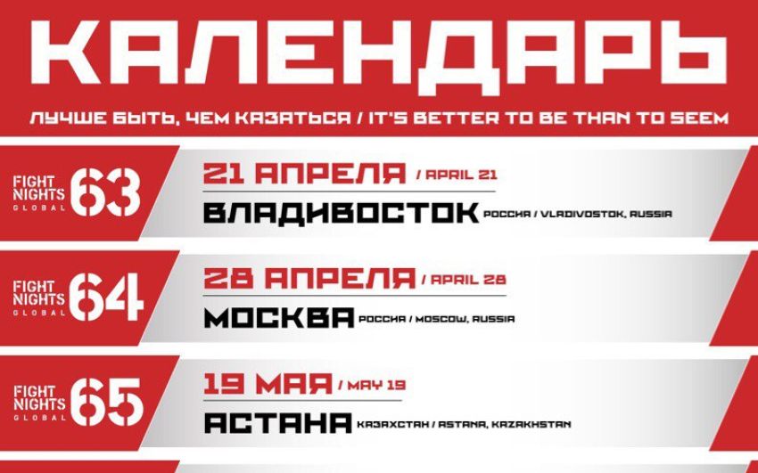 Календарь ближайших турниров лиги FIGHT NIGHTS GLOBAL