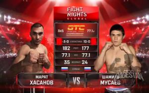Видео боя Шамиль Мусаев - Марат Хасанов Fight Nights Global 91