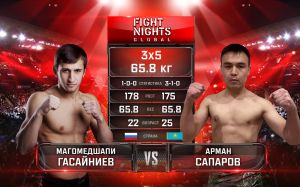 Видео боя Магомедшапи Гасайниев – Арман Сапаров Fight Nights Global 98