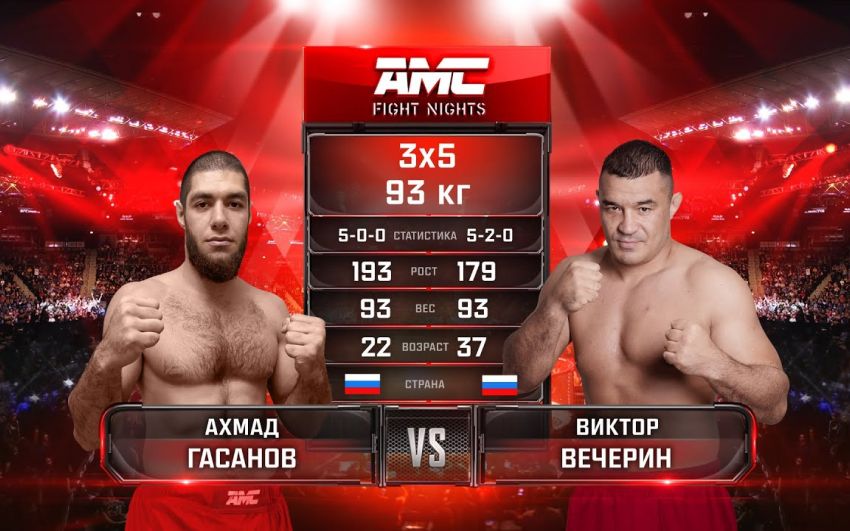 Видео боя Ахмад Гасанов – Виктор Вечерин AMC Fight Nights 106