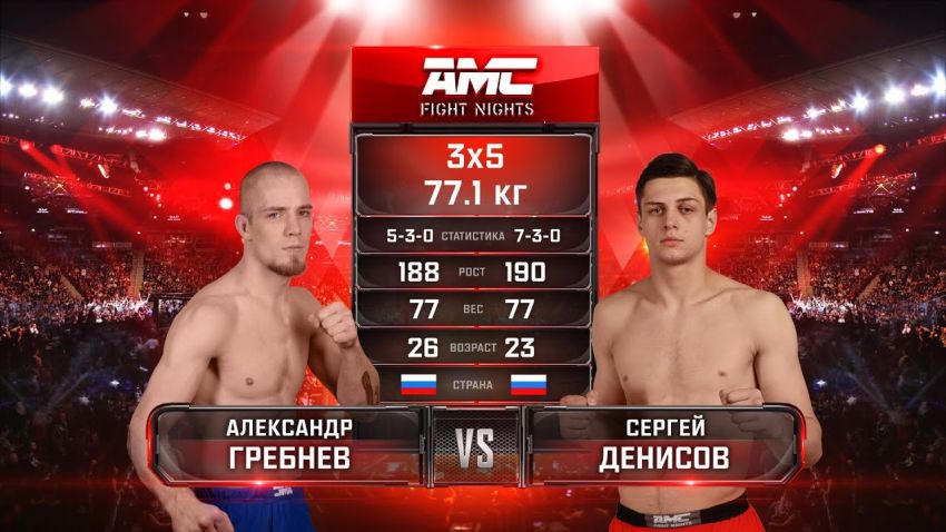 Видео боя Александр Гребнев - Сергей Денисов AMC Fight Nights 103