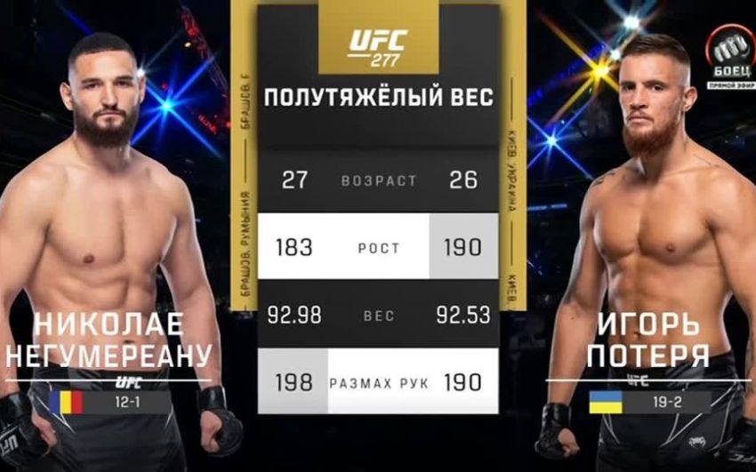 Видео боя Игорь Потеря – Николае Негумеряну UFC 277