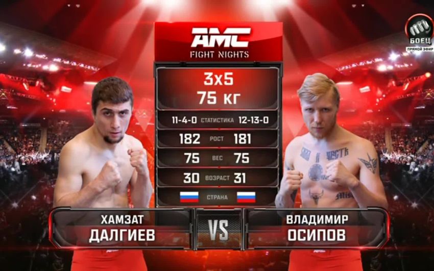 Видео боя Хамзат Далгиев – Владимир Осипов AMC Fight Nights 111