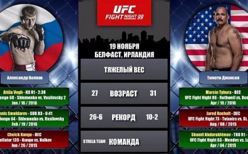 Видео боя Александр Волков - Тимоти Джонсон UFC Fight Night 99